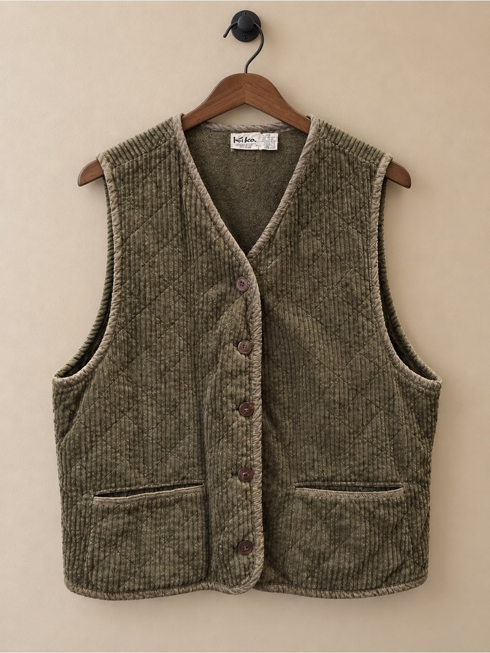Kiko Olive Quilted Corduroy Men's Vest